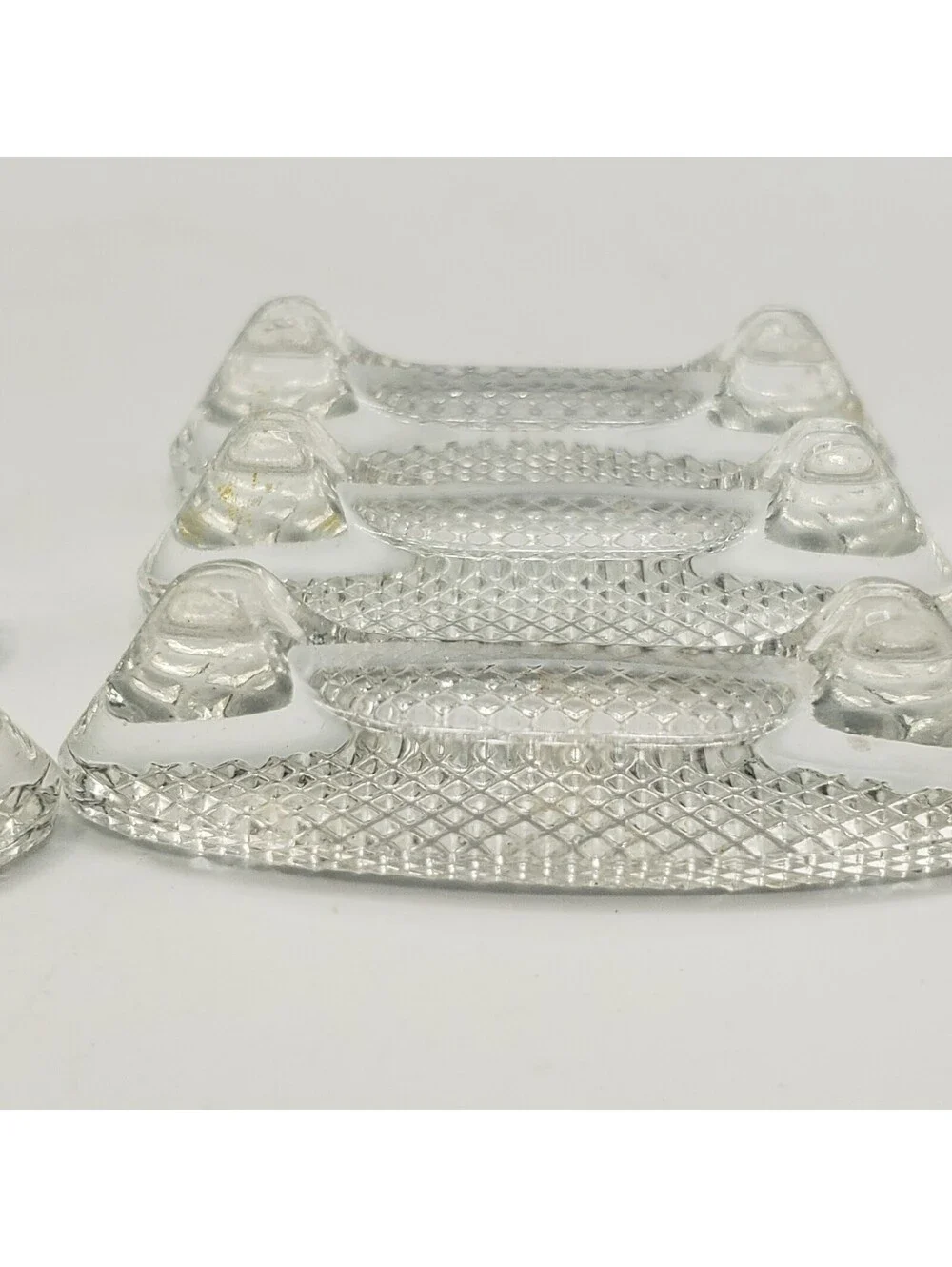 Set of 6 Vintage Clear Glass Knife Rests Placecard Holder Crown E&R W Germany
